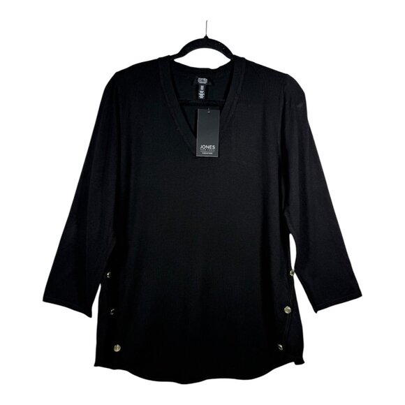 Jones New York Womens Black V-Neck Pullover Sweater With Gold Button Accents Siz - Picture 1 of 10